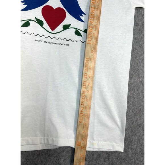 Vintage Love Postal Stamp Art T Shirt White Single Stitch Graphic Logo Sz L 1988 - Picture 7 of 9
